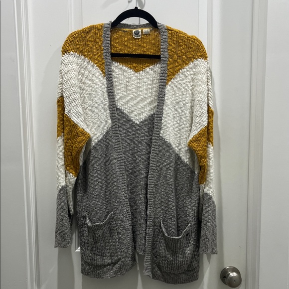 Roxy Open Weave Chevron Cardigan Sweater Sz XS - Picture 2 of 9